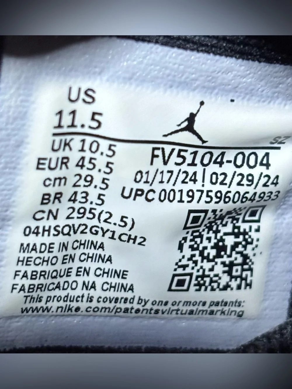 Jordan 11 Retro Low Space Jam 2024 Size 11.5
